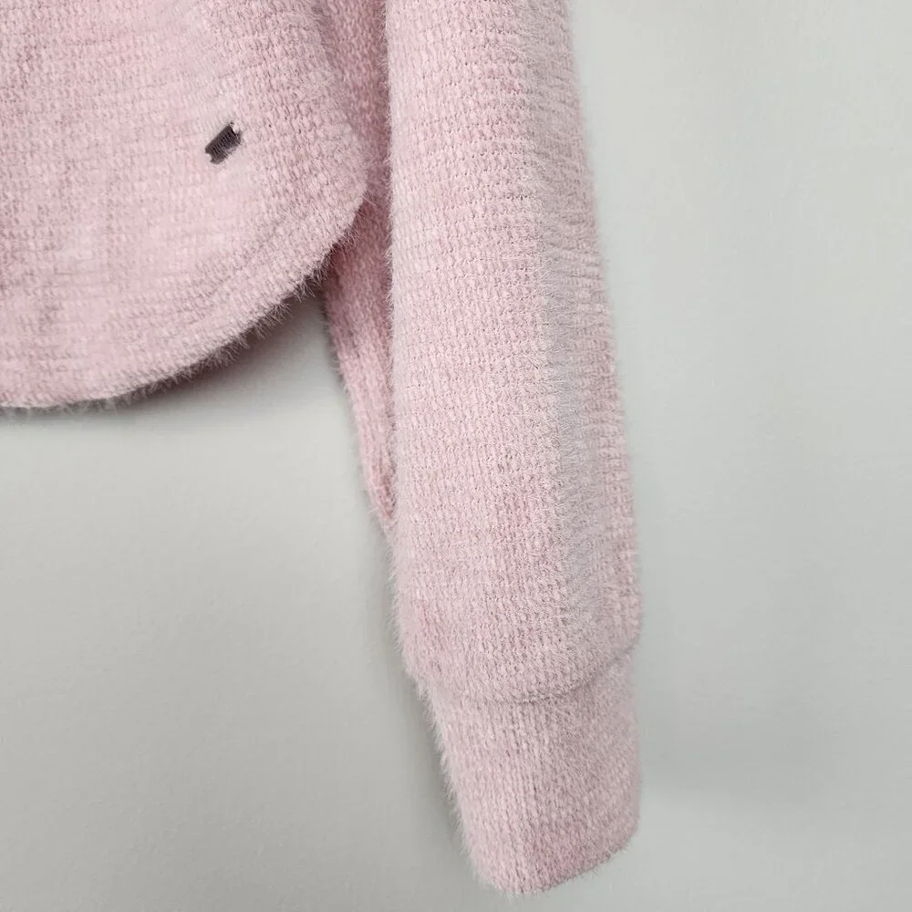 Hollister sz XS women cropped top sweater pink soft long sleeve teens